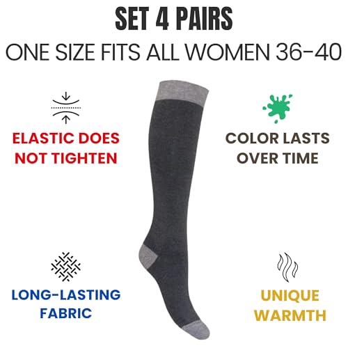 Image of Cotton Knee High Socks for Women Made in Italy, Long Socks for Women (One Size Fits All) Women Dress Socks