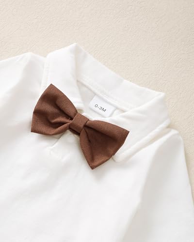 Image of Newborn Baby Boy Clothes Gentleman Wedding Suit Infant Outfits Formal Dress Shirt+Bowtie+Suspender Pants