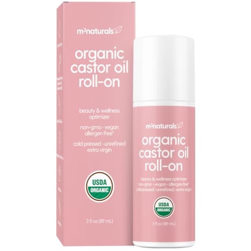 Image of Organic Cold Pressed Castor Oil Roll-On, USDA Organic, 3 fl oz by M3 | Moisturizing Care for Hair, Skin & Brows, Nourishes Dry Hair & Scalp, Hexane-Free, Non-GMO, Mess-Free Applicator