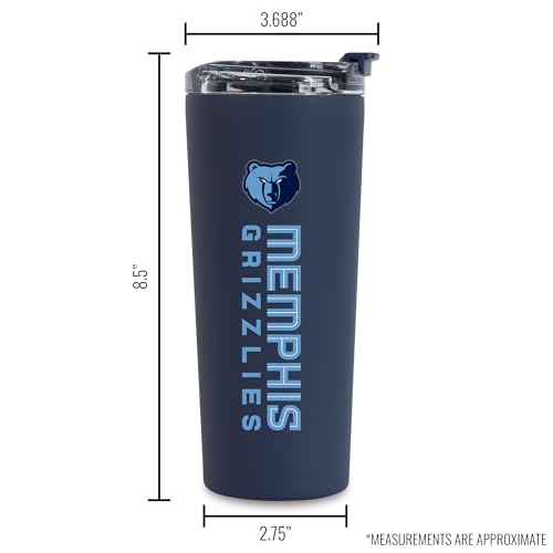 Image of Rico Industries NBA Basketball Memphis Grizzlies Navy 24oz Stainless Steel Tumbler with Lid and Dual Functioning Lid