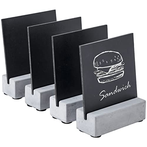 Mygift Modern Mini Chalkboard Signs With Stand, 4 X 5 Double Sided Tabletop Small Memo Board Menu Sign With Concrete Holders, Set Of 4 #TOP22