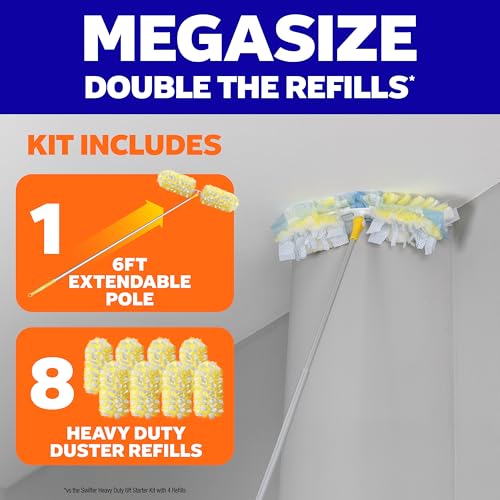 swiffer duster kit with 6 ft super extendable handle heavy duty starter kit with 8 refills