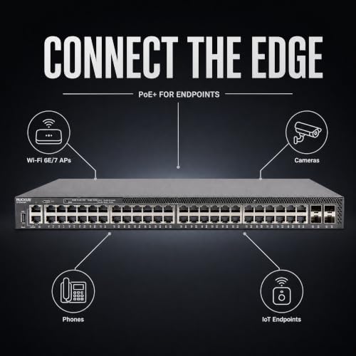 Image of Ruckus ICX8200-48PF Managed Switch, 48x Gigabit PoE+, 4x 25GbE SFP28 Uplinks, 740W PoE Budget - Stackable Enterprise Switch, 3-Yr Remote TAC Included, TAA Compliant
