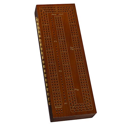 We Games 3 Player Wood Cribbage Set - Easy Grip Pegs And 2 Decks Of Cards Inside Of Board - Walnut Stained #TOP1