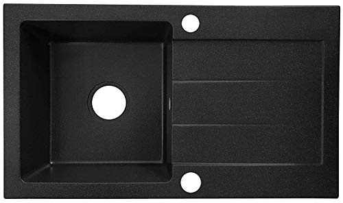 Granitspüle Küchenspüle Einbauspüle 45x75 cm Abtropffläche schwarz gesprenkelt Einzelbecken Küche Verbundspüle + Drexexcenter + Siphon
