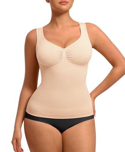 Image of FeelinGirl Women Tank Tops Shapewear: Tummy Control Compression Tank V Neck Seamless Body Shaper Camisole Tops for Women
