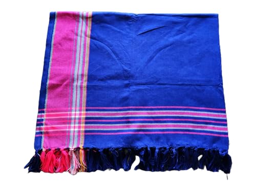 Unisex African Kikoy Scarf, Sarong, Wrap, Throw - 100% Cotton, Handmade Tassels, Multi-Use Beach Cover-Up, Picnic Blanket, & More - Royal Blue with Purple border.3