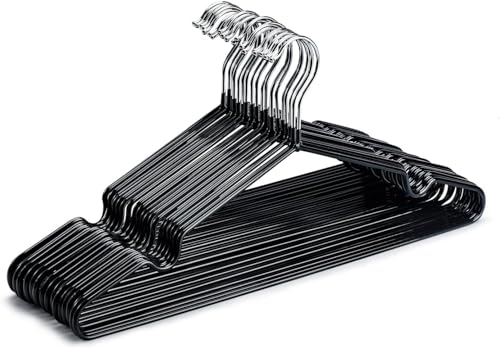 HOUSE DAY Metal Hangers Plastic Hangers 10 Pack - Black Shirt Hangers for Clothes Space Saving Clothes Hangers Rubber Coat Hangers for Adult Heavy Duty Hangers Strong Anti-Slip Hangers Wire Hangers