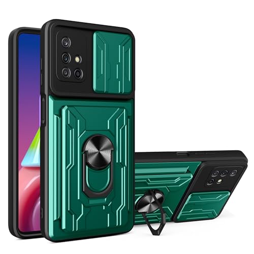 Jiajihua Case Compatible with Samsung Galaxy M51 Card Slot Slide Push Camera Protection Car Mount Magnetic Kickstand Shockproof 2 in 1 Green
