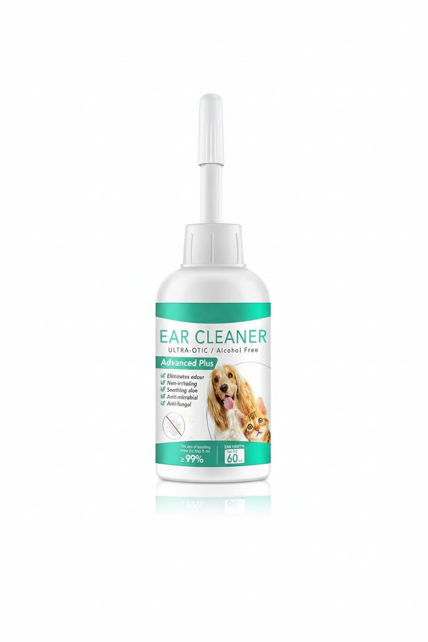 Ear Wash Drops for Dogs Cats, Clean The Ear Canal of Debris and Buildup, Supports Soothes Infections Itching & Inflamed Ears, Natural Multi-Action Formula, Pet Ear Cleanser for All Dogs - 60ml