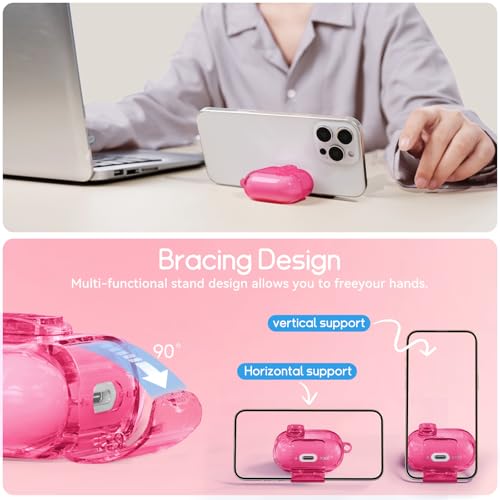Image of for AirPods 4 Case 2024 with Safety Lock,Hot Pink | Clear Case with Phone Stand & Cleaner Kit,Cute Floral Chain for Women Girls,Soft TPU Protective Cover,Shockproof