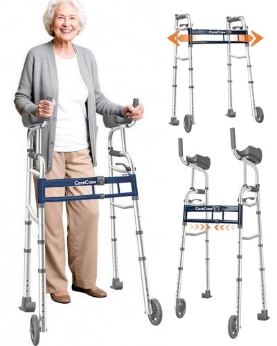 Folding Narrow Upright Walkers for Seniors - with Removable Armrests Adjustable Width Lightweight Narrow Walker for Elderly and Bariatric 450lb Heavy Duty Platform Walker for Small Spaces