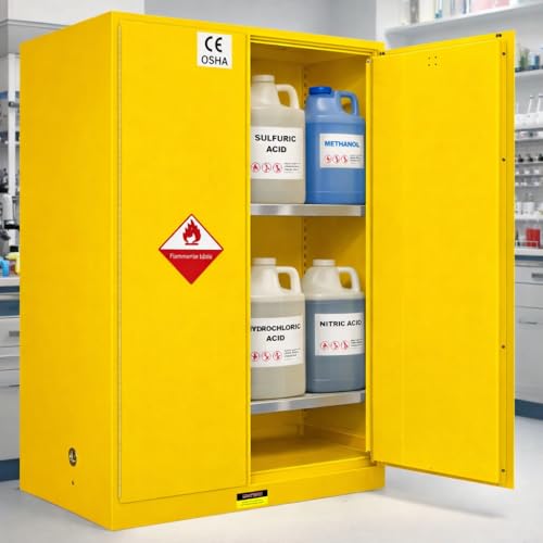 Image of 450 Gallon Flammable Cabinet 75H x 40W x 40D, Hazardous Storage Cabinet, Galvanized Steel Safety Storage Cabinet, Adjustable Shelf Fireproof Cabinet, for Commercial Industrial and Home Use