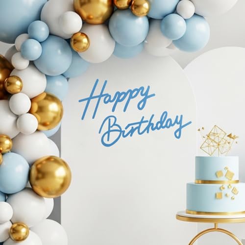 Image of TONIFUL Happy Birthday Sign for Backdrop - Light Blue Felt Banner - Includes Dot Glue - Perfect for Birthday Party Backdrop,Wall Decor,Balloon Arch,Photo Background