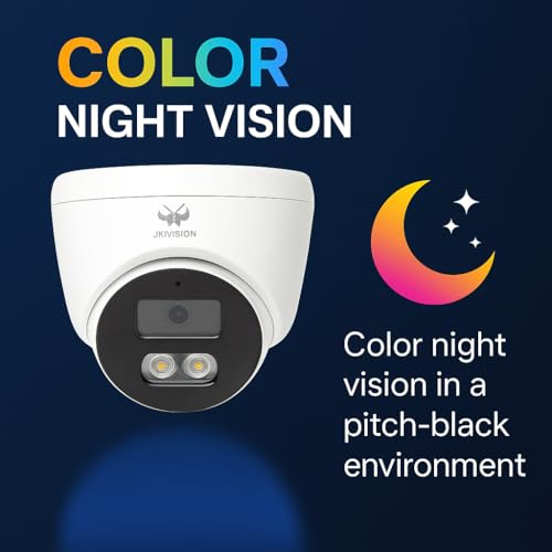 Image of JK Vision 2.4MP ColorVu CCTV Camera System for Home, Office, School (1 Bullet, 1 Dome, 500 GB Hard Disk, 4 Channel Power Supply, DVR, 90Mtr Cable, BNC /DC)