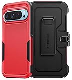 FNTCASE for Google Pixel 9-Pro-XL Case: Dual Layer Heavy Duty Protective Cell Phone Cover with Belt-Clip Holster | Military Grade Drop Shockproof Protection Non Slip Phonecase (Red)
