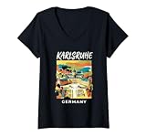 Damen Karlsruhe Germany Classic European Travel Souvenir German T-Shirt mit V-Ausschnitt