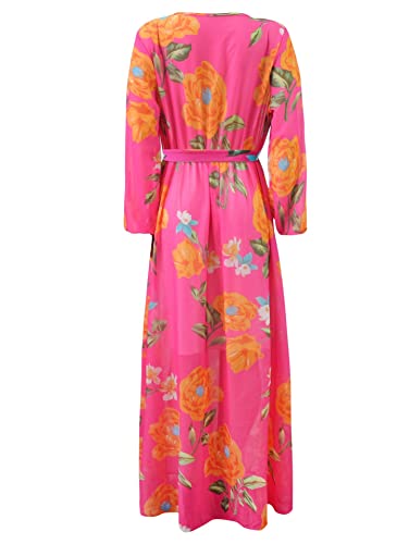 lvenzse Womens Maxi Dress Boho Chiffon Floral Printed Long Party Dresses Plus Size with Belt (FBA)4
