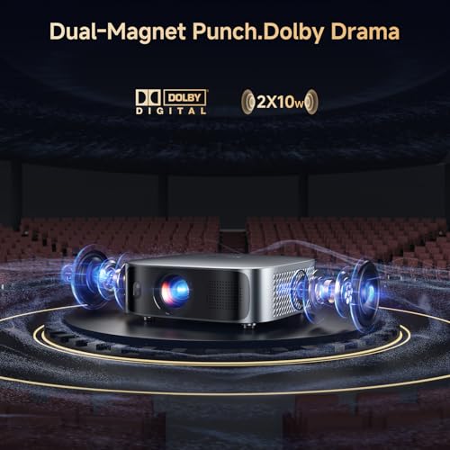 Image of Short Throw Projector 4K with WiFi and Bluetooth,2000ANSI Auto Focus Keystone Smart Projector Built in Apps Dolby Audio Home Theater Movie Portable Outdoor Projector Ceiling Gunmetal