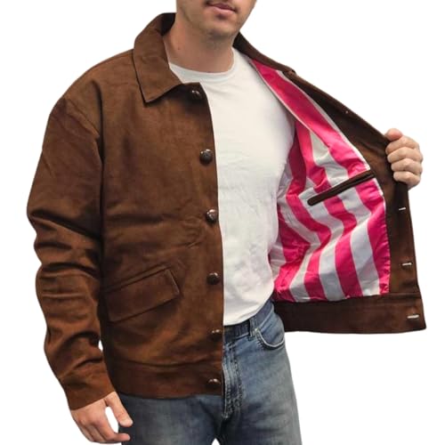 My Party Shirt Jerry Reversible Suede Jacket With Candy Stripe Lining - 90s TV Show Gift Iconic Brown Coat Pink It's Fabulous