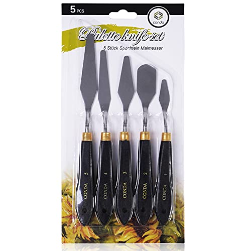 Image of conda Palette Knife Painting Stainless Steel Spatula Palette Knife Oil Paint Metal Knives Wood Handle (Black 5 Piece)