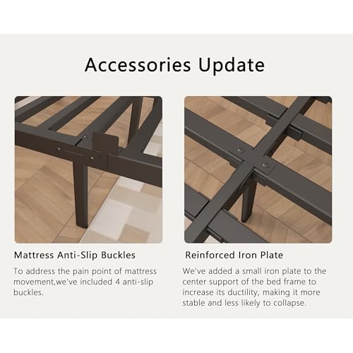 Image of Full Size Bed Frame No Box Spring Needed, 14 Inch Metal Full Bed Frame, DIY Headboard Holes, Heavy Duty Steel Support 3500 LBS, Noiseless, Round Corner Legs, Storage Space, Easy Assembly, Black