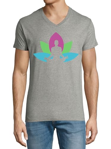 T-shirt col en V Lotus Style en coton gris pour homme idéal pour la méditation au quotidien