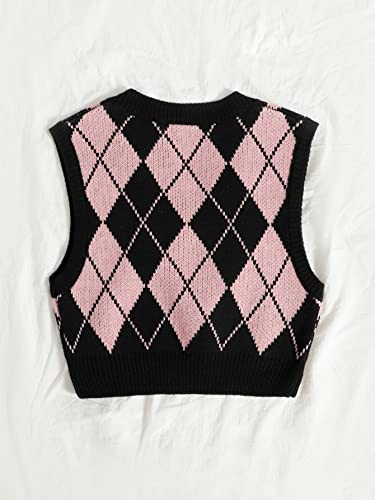 Wdirara Women's V Neck Gingham Strawberry Pattern Sweater Vest Multicolored S #TOP1