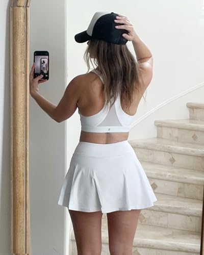 Stelle Women Tennis Golf Skirts High Waisted with Inner Shorts for Athletic Workout Sports Skorts Running Pickleball (WT, XS) White
