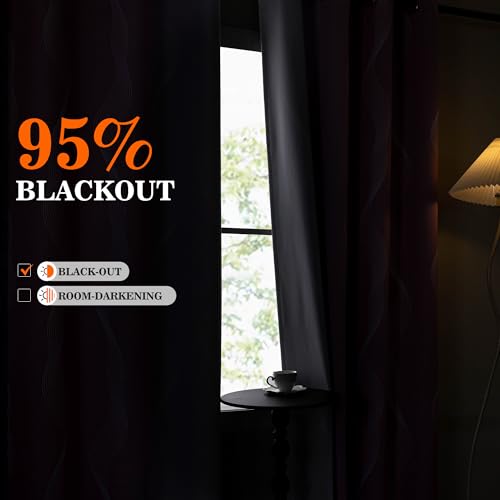 Image of MYSKY HOME Pink and Greyish White 95% Blackout Ombre Curtains 90 inch Long 2 Panels for Girls Bedroom Geometric Pattern Black Out Thermal Insulated Wave Line Foil Print Grommet Window Curtains, 52 inch W