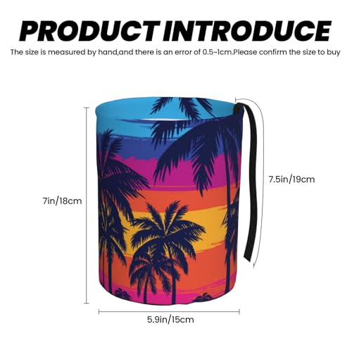 Image of Car Garbage Bag Blue Palm Trees at Sunset Mini Car Trash Bin Portable Collapsible Waterproof Rubbish Bag for Car Accessories Back Front Seat Cup Holder