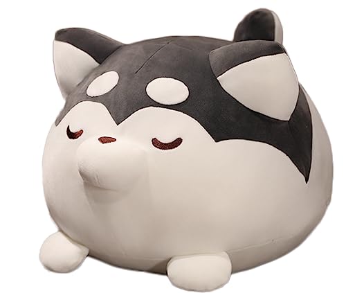 TONGSONG Plush Husky Stuffed Animal Husky Dog Hugging Pillow Cuddly Husky Plushies Dog Toy Husky Huggable Anime Husky Gifts for Kids and Lovers in Birthday, Valentines (Black, 12 Inch)