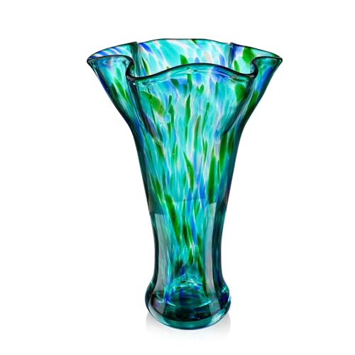 Green Blown Glass Vase for Flowers, 9.6