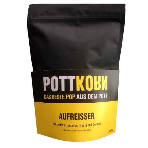Pottkorn Aufreisser 150g - Handgemachtes Popcorn aus Mushroom Mais mit italienischem Hartkäse, Honig und Oregano Cover