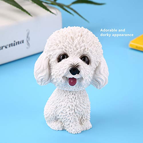 Dioche Bobble Head for Car Dog Bobble Head Toy for Car Interior Dashboard Ornament (White), Teddy (White) - Image 3
