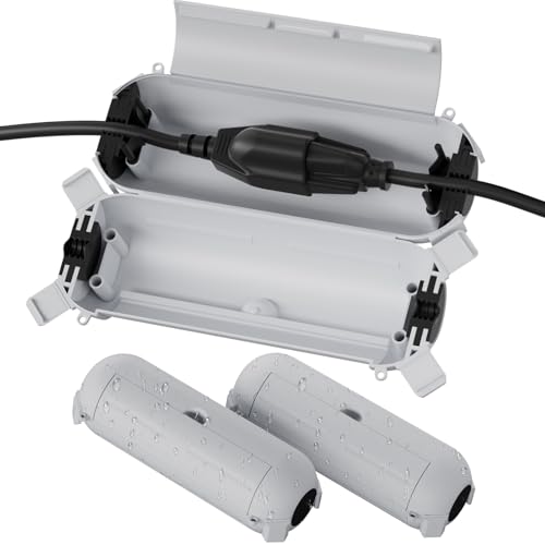 Image of Flemoon 3 Pack Outdoor Extension Cord Waterproof Cover, for Outlet | Small Electrical Connection Box for Straight Plug, Socket, Halloween, Christmas Holiday Decoration String Light, Light Gray