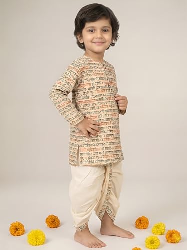Image of POLKA TOTS Cotton Full Sleeve Printed Kurta Dhoti For Infant & Toddlers | Ethnic Wear For Festival & Wedding & Functions