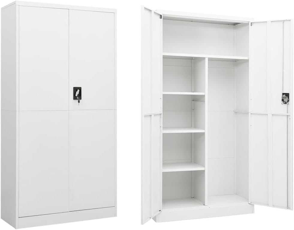 White Steel Locker Cabinet with Cam Locks Industrial Style Storage Unit for Home Office Organization