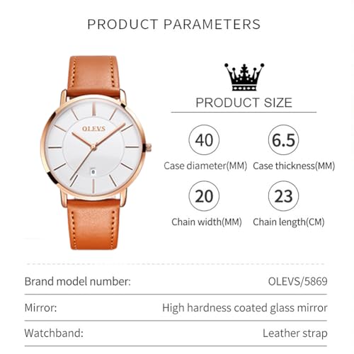 Image of OLEVS Mens Watches Minimalist Ultra Thin Fashion Casual Analog Quartz Date Watch Waterproof Slim Simple Big Face Dress Wrist Watch with Retro Leather Band for Men