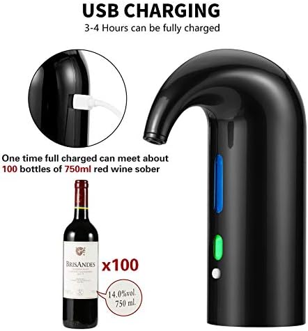 Electric Wine Aerator Pourer, Smart Automatic Wine Dispenser, Filter Aerating Pourer and Decanter Spout, with Vacuum Wine Stopper, Red White Wine Accessories for Wine Enthusiast(Classic Black)