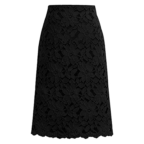 Floral Lace Skirts for Women Midi Length A-line High Waisted Elegant Bodycon Skirt