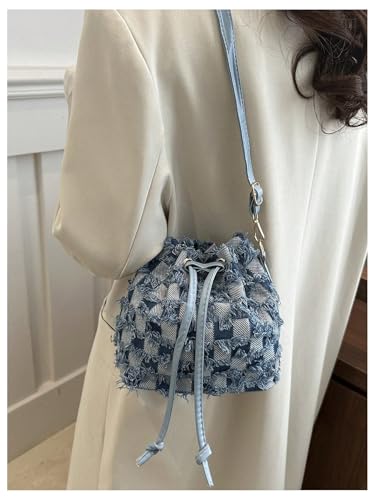 Floerns Women's Y2k Denim Shoulder Bag Purse Small Drawstring Bucket Bag3