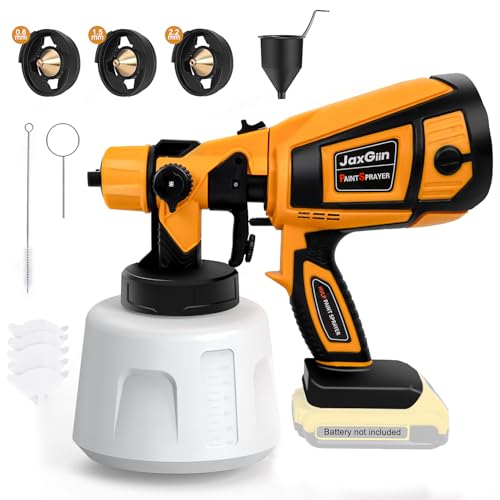 Cordless Paint Sprayer 30k RPM High Speed for Dewalt Battery, 600W HVLP Paint Sprayer with 1400ml(1.48qt) Container & 3 Copper Nozzles, Spray Paint Gun for Home Exterior, House Painting(Tool Only)