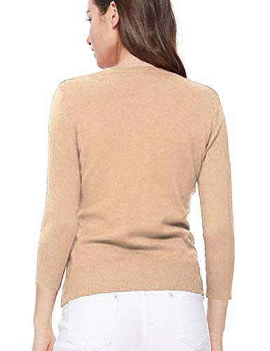 Image of Women's 3 /4 Sleeve Crew Neck Button Down Stretch Knit Cardigan Sweater (S-3XL)