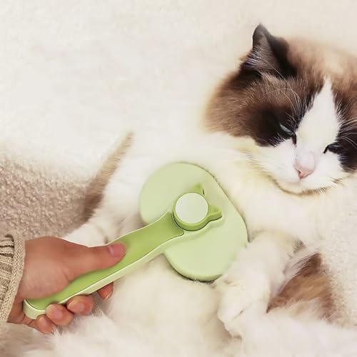 Image of Cat Brush, Dog Brush, Self Cleaning Slide Brush, Pet Grooming, SheddingHair, Fluffy Dog Hair Puppy Kitten, Pet Accessories. (Green)