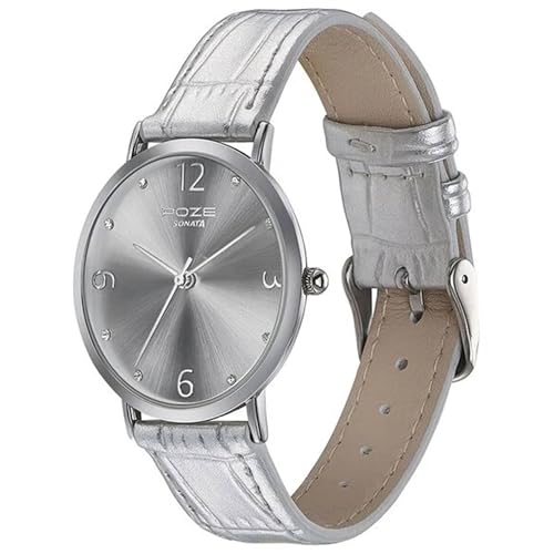 Image of Sonata Poze Quartz Analog Silver Dial Leather Strap Watch for Women