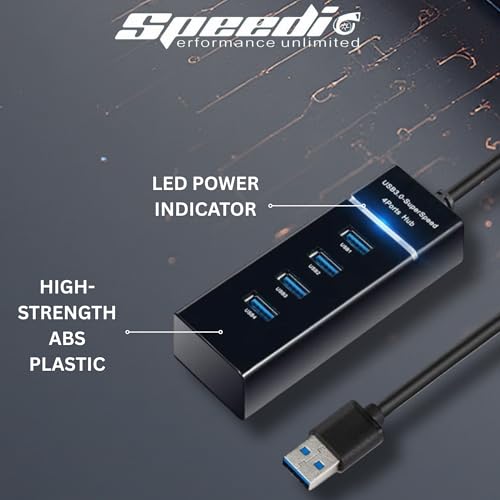 Image of Speedio USB 3.0 Hub 4 Port | High Speed 5Gbps USB Splitter | Multi USB Hub Adapter for Laptop, PC, Desktop, MacBook, Keyboard, Mouse, Pendrive, Hard Drive | Plug & Play | 30cm Cable