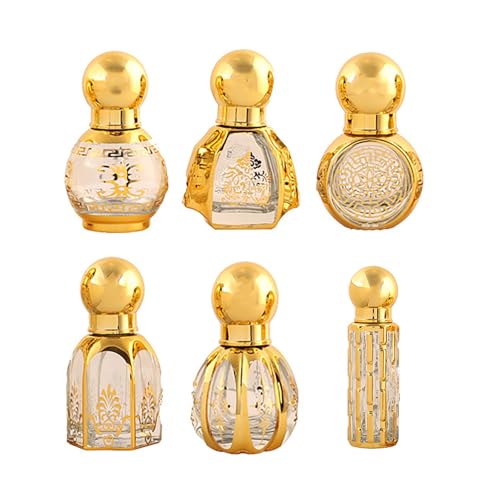 CHSEEO 6 Pcs Vintage Cristal Botellas Roll On, 6 ml Árabes Perfumes para Aceites Esenciales Rellenable Vacías Pequeñas Botellas, para Cosméticos aceites esenciales perfumes Aromaterapia Masajes