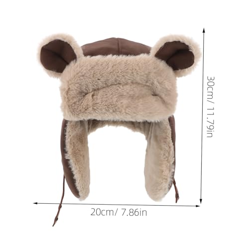 Mipcase Cute Bear Ears Hat Plush Thermal Headgear for Outdoor Activities for Riding Skiing and Adventures Coffee2