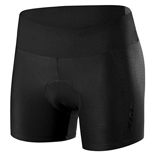 XGC Damen Radunterhose Radsportshorts Fahrradhosen mit elastische atmungsaktive 4D Gel Sitzpolster mit Einer hohen Dichte (M, Black (6017))